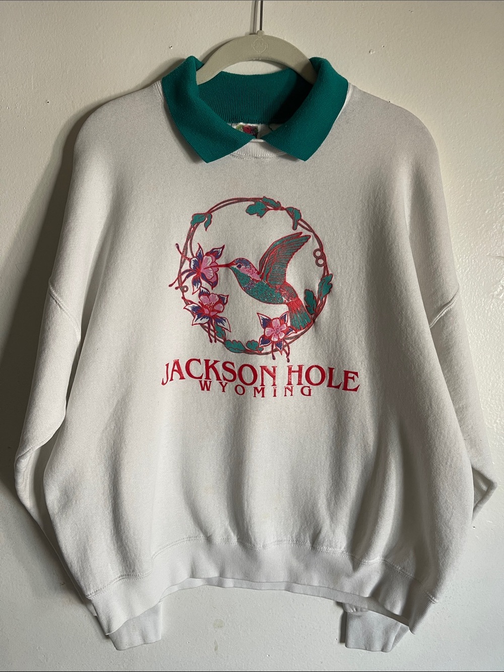 Vintage Jackson Hole Wyoming Hummingbird Collared Sweatshirt XL